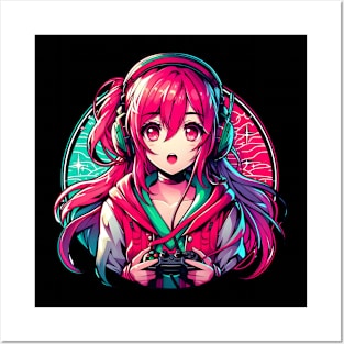 Red cute gamer girl Posters and Art